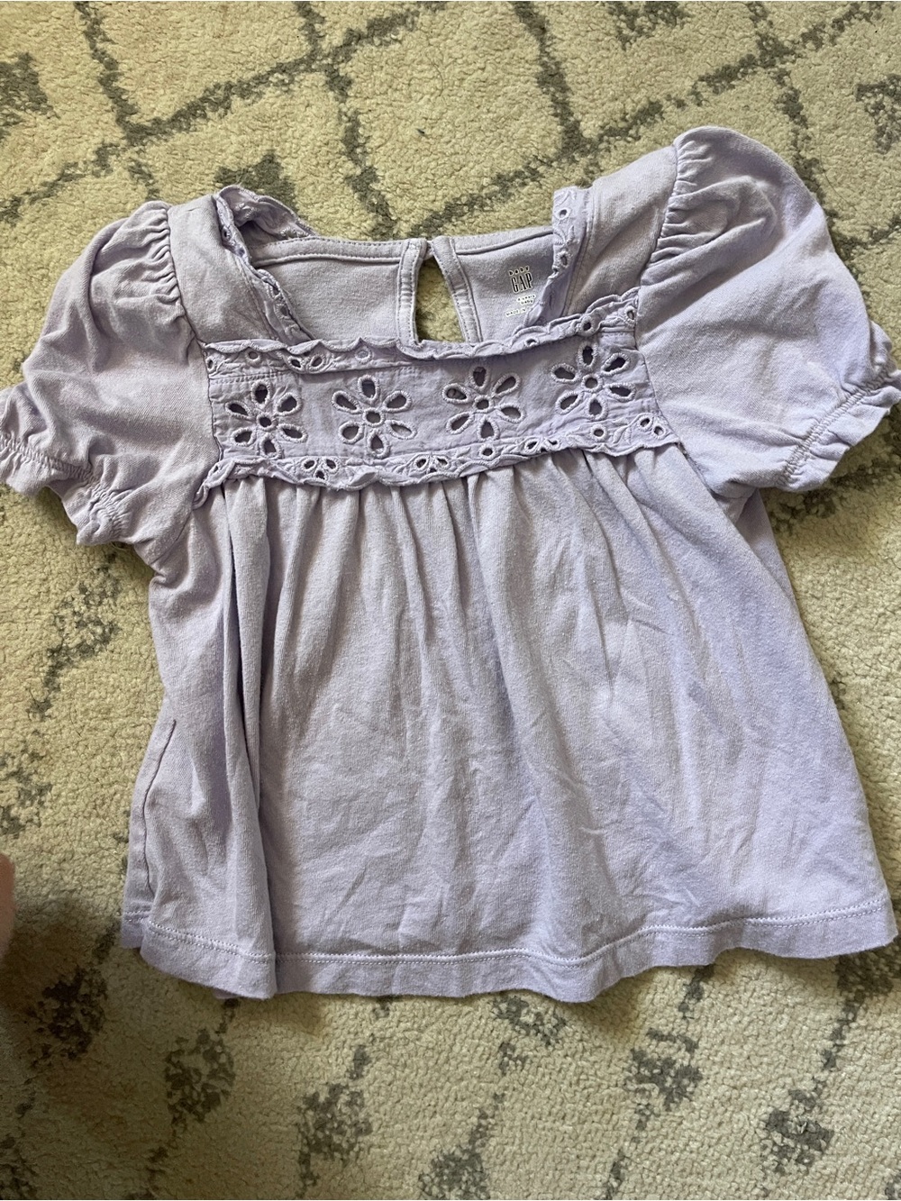 GAP Lavender Eyelet Yoke Puff Sleeve Top